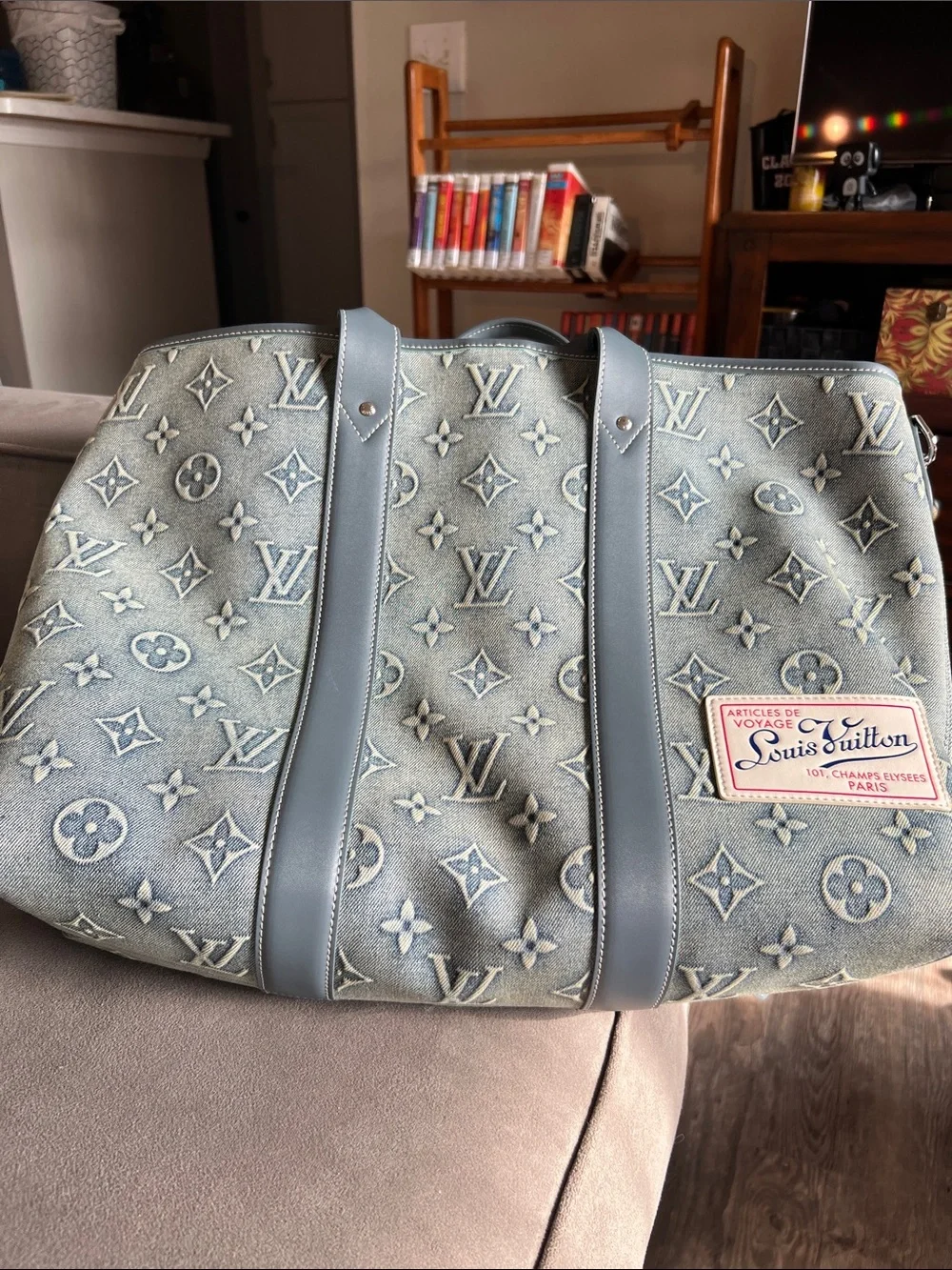 Louis Vuitton Monogram Denim Tote in Faded Blue with Gray Trim